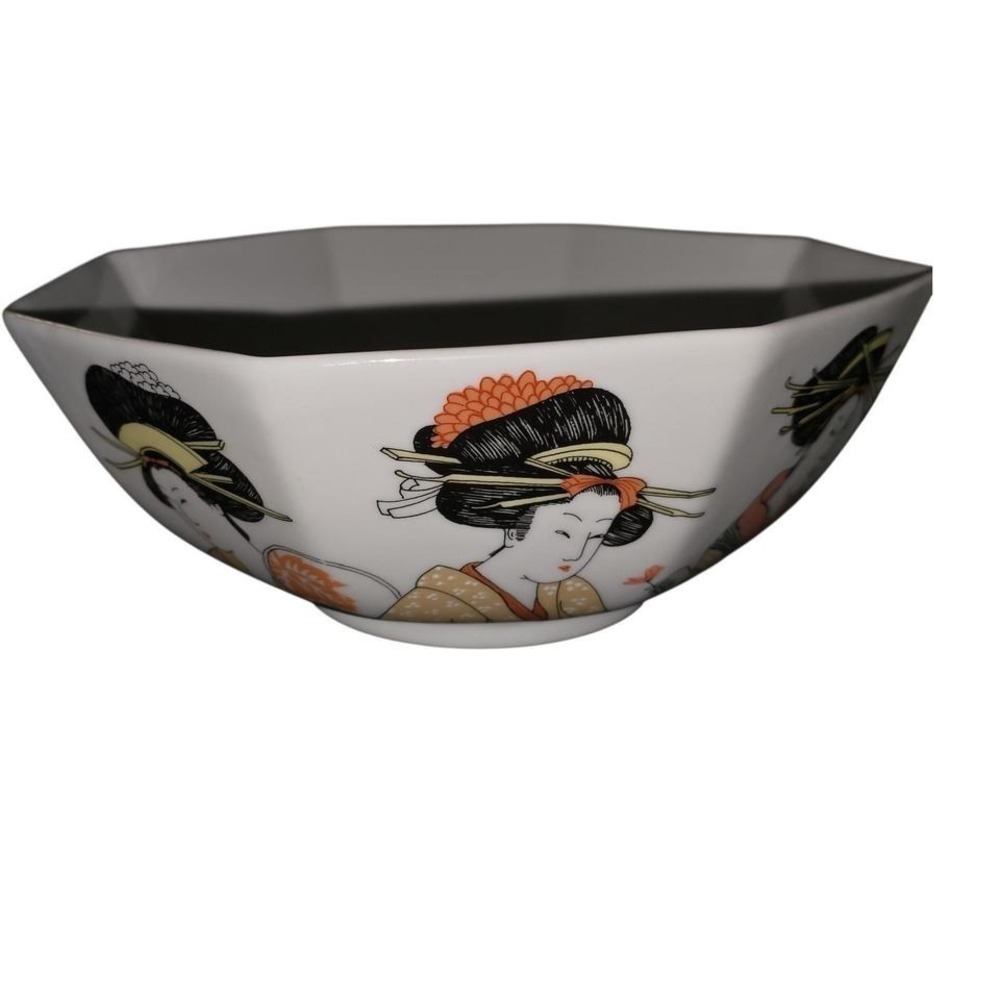 Fitz and‎ Floyd Octagonal Bowl Asian Geisha Motif MCMLXXVI